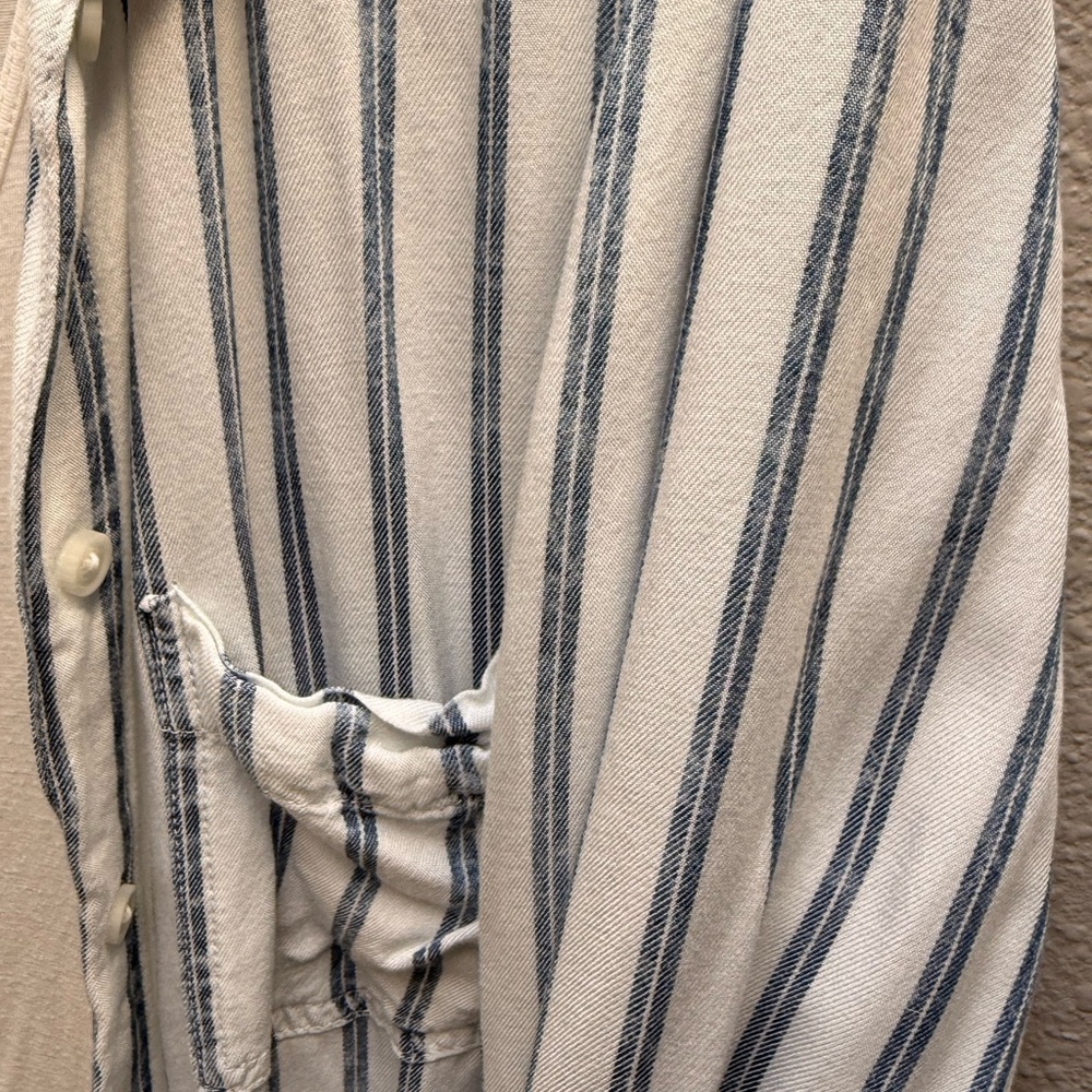 American Eagle Blue and White Striped Button Down - Picture 3 of 6